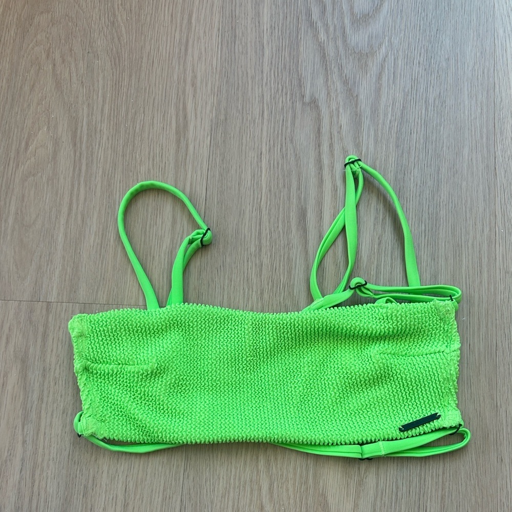 Kendall & Kylie Neon Green Smocked Bikini Top S